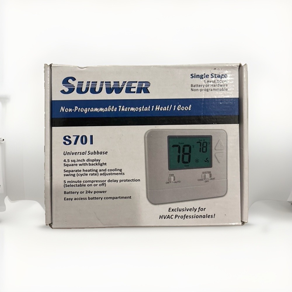 Suuwer S701 Non-Programmable Thermostat – Single Stage – New Sealed